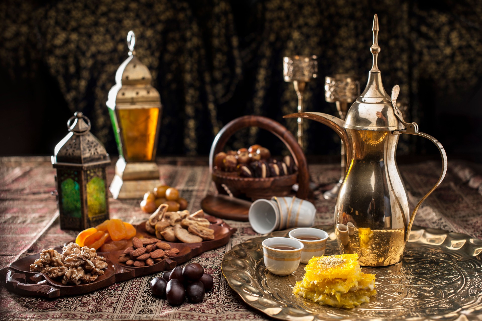 Traditional Arabian coffee, nuts and sweets